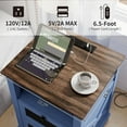 thumbnail image 6 of Farmhouse End Table with Charging Station, Nightstand with 2 Drawers & Open Storage,Sofa Side Table with Mesh Drawers, Design Bedside Table for Living Room, Bedroom, Blue, 6 of 14