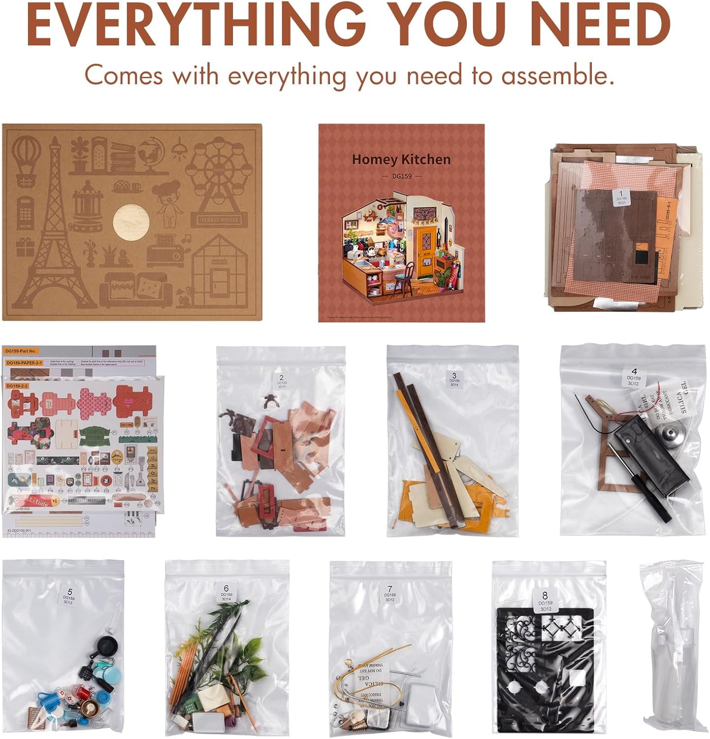 ROBOTIME Cozy Kitchen DIY Miniature House Kit,Mini Wooden Dollhouse Craft Kits for Home Decor,Tiny House Building Kits Gifts for Teens Adults