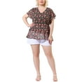 thumbnail image 3 of Unique Bargains Women's Plus Size V Neck Flare Floral Print Sleeve Tiered Peplum Top, 3 of 8
