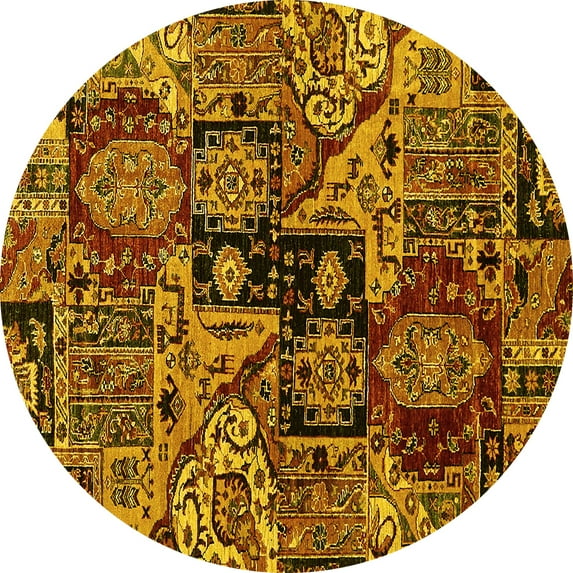 Ahgly Company Indoor Round Abstract Yellow Modern Area Rugs, 3' Round