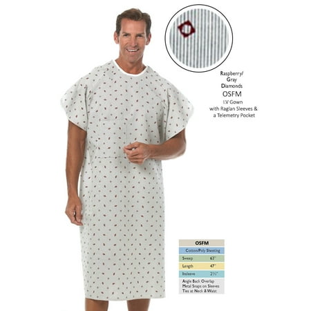 Raspberry Grey IV HOSPITAL PATIENT GOWN with Telemetry Pocket & Raglan Sleeves