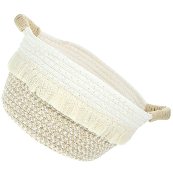 Worgeous 1Pcs Multifunctional Hand Basket Rectangular Beige Cotton Rope Jute Organizer for Home Use