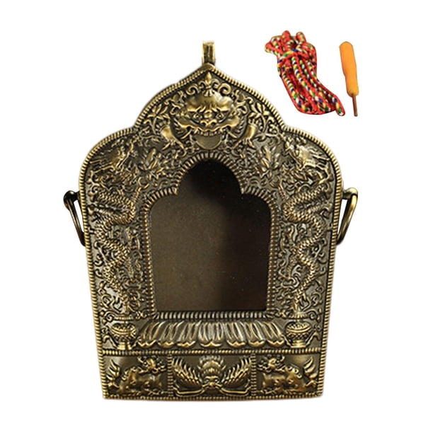 Caja Gau budista, amuletos de mantra budista, amuleto conmemorativo antiguo del Tíbet, decoración Bronce