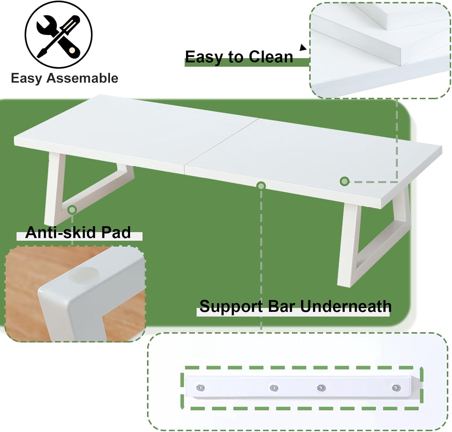 24 inch Monitor Stand Riser, White Wood & Steel Computer Monitor Stand with Storage, Laptop, PC, Printer Stand Riser for Desktop Office Desk Organizers