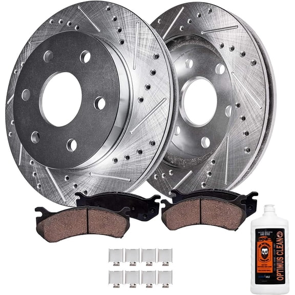 Detroit Axle - Front Brake Kit for 2010-2021 Lincoln Navigator Ford Expedition 2010-2020 F-150, Drilled Slotted Disc Brake Rotors Ceramic Brakes Pads Replacement