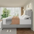 thumbnail image 3 of IDEALHOUSE Light Gray King Bed Frames, Velvet Upholstered Headboard, Tall Platform, Metal Wood Slats, Noise-Free, Nailhead Decor, Modern Bedroom Furniture, for Main Suite, Apartment, 3 of 8