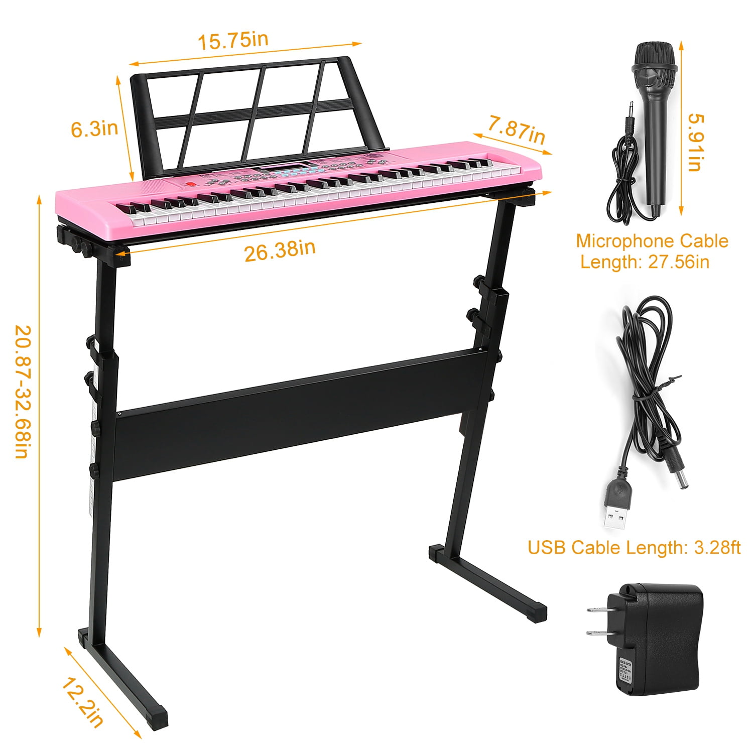 61 Key Piano Keyboard Set, Electronic Keyboard Electric Musical Piano Instrument for Beginner with Keyboard, Microphone, Stand, Pink