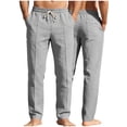 thumbnail image 6 of Men's Casual Linen Pants with Elastic Waist, Drawstring, and Side Pockets - Breathable & Comfortable, 6 of 9