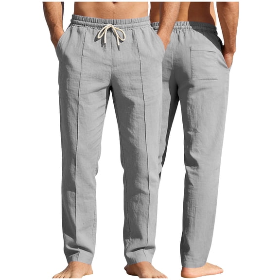 Purcolt Men's Lightweight Pants Dressy Casual Elastic Waist Drawstring Beach Yoga Pants Summer Loose Fit Straight Leg Dress Pants Trousers with Pockets