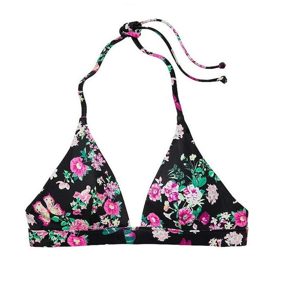 Victoria's Secret Swim Essential Halter Bikini Swim Top Black Multicolor Floral Size X-Large NWT