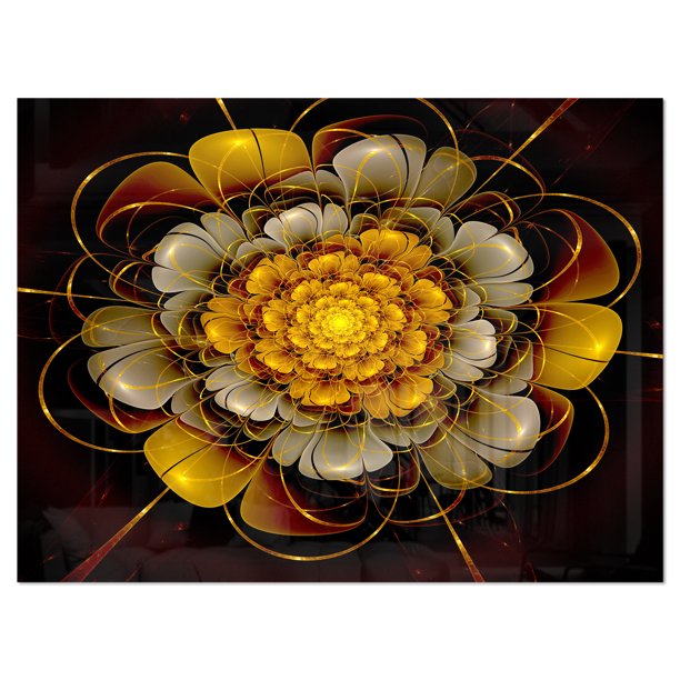 Designart 'Dark Gold Fractal Flower ' Large Contemporary Metal Wall Art