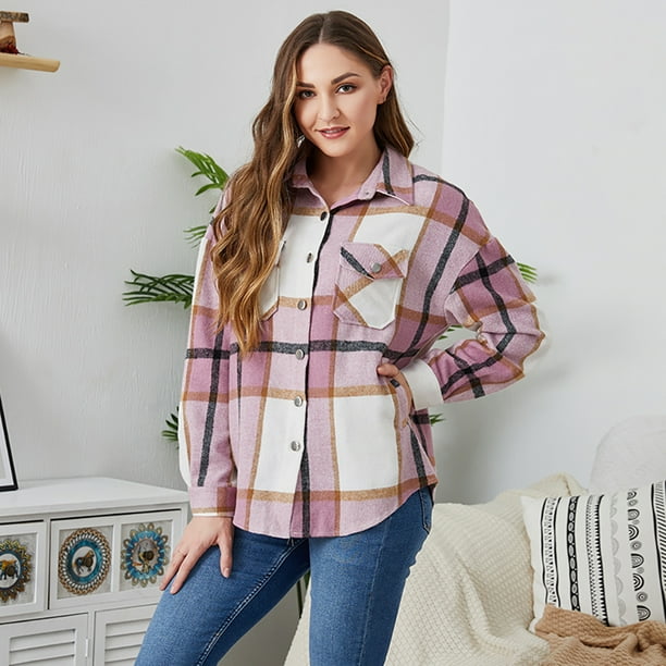 FYMNSI Women and Girls Button Down Plaid Flannel Shirts Autumn