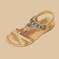 thumbnail image 4 of Xucatan Women's Beaded Bohemian Sandals, Woven Strap Flat Slides with Rhinestone Pendant, Open Toe Ethnic Beach Shoes, Versatile Summer Footwear Gift, 4 of 6