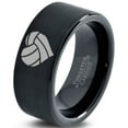 thumbnail image 1 of Tungsten Heart Shaped Volleyball Ball Band Ring 9mm Men Women Comfort Fit Black Flat Cut Brushed Polished, 1 of 4