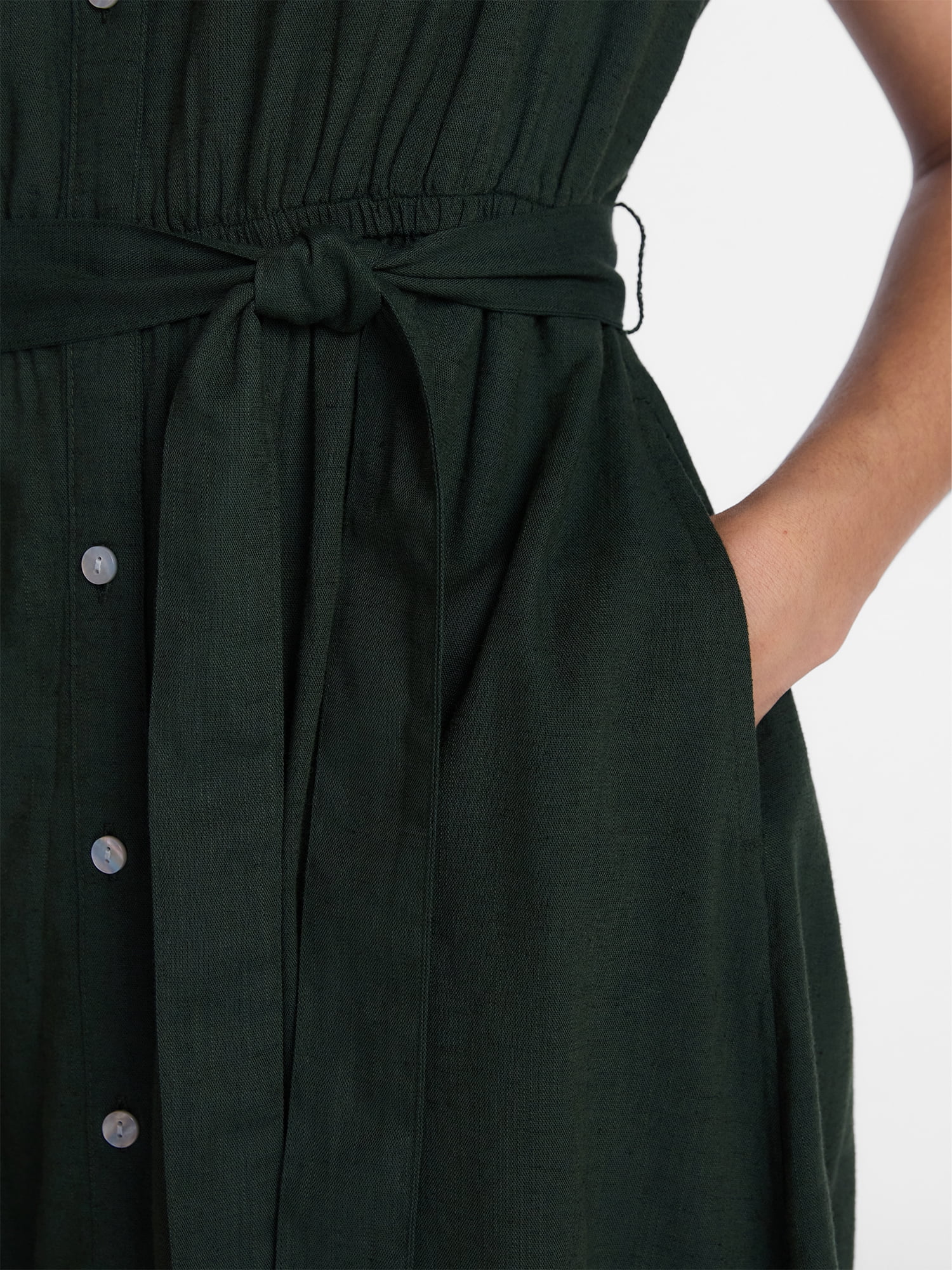 Time and Tru Women's Short Sleeve Midi Linen Shirt Dress, Sizes XS-XXXL