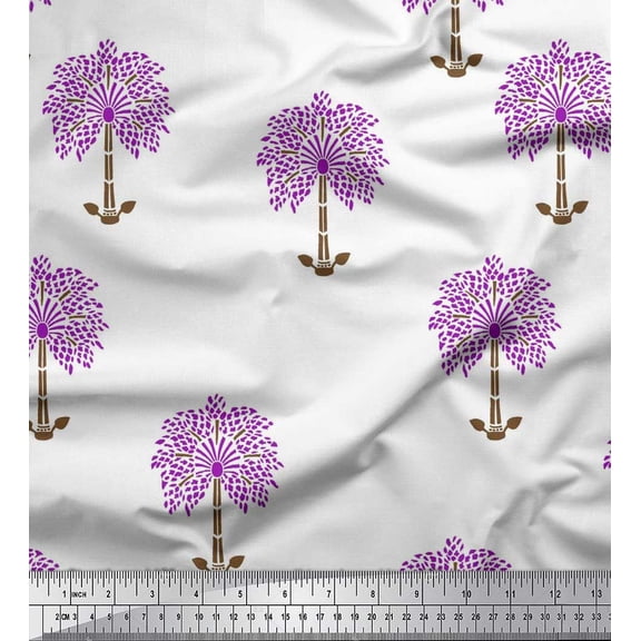 Soimoi Poly Georgette Fabric Tree Block Print Sewing Fabric Yard 42 Inch Wide