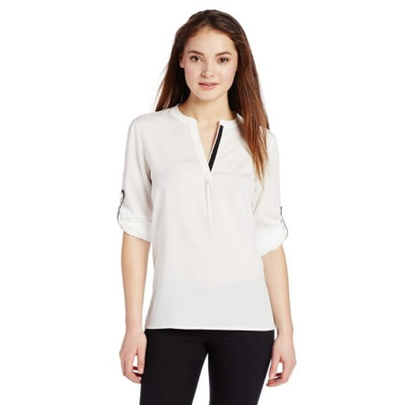 Calvin Klein Women's VNK Roll Sleeve Blouse, Winter White, X-Small
