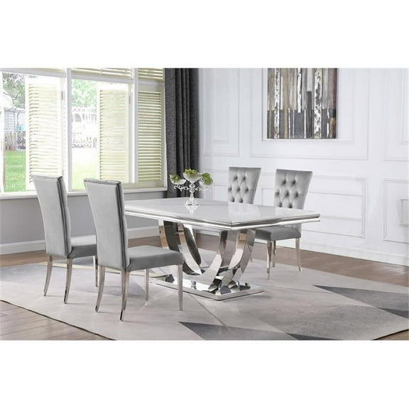 Pemberly Row 5-piece Modern Metal Base Dining Room Set in Gray and Chrome