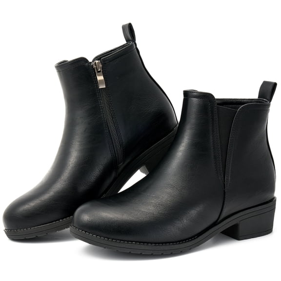 Ecetana Women's Ankle Boots Low Heel Round Toe Chunky Short Booties with Side Zipper
