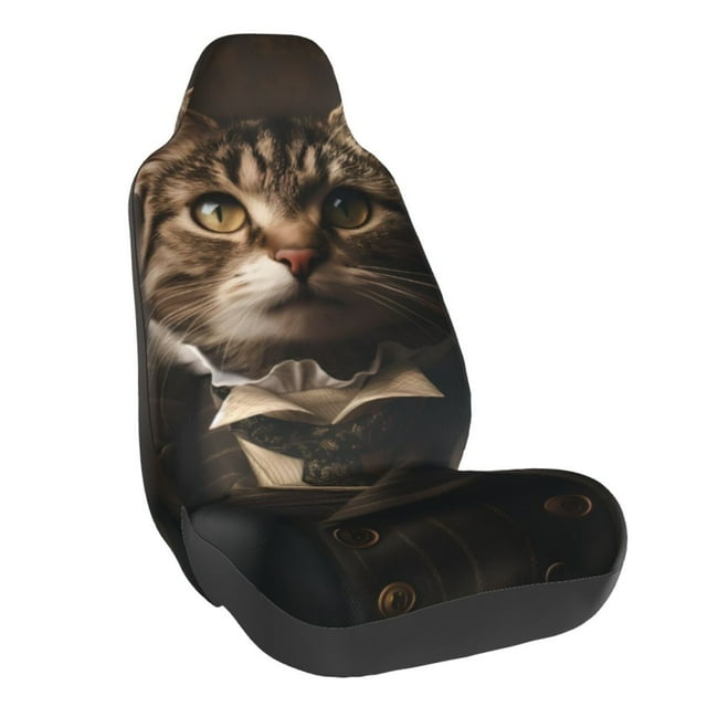 Wukai Victorian Gentle Cat Full Set Car Seat Covers with Soft Padding Universal Auto Front Seats Protector and Cushion Mat