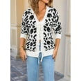 thumbnail image 4 of Women Leopard Print Bow- Tie Cardigan Long Sleeve Crewneck Open Front Knit Cardigan Casual Loose Outwear White S, 4 of 8