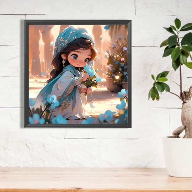 Pintura De Diamante 5D DIY Taladro Redondo Completo Niña Recogiendo Flores Kit 40x40cm FLhrweasw Nuevo