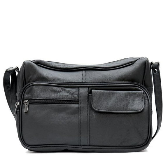 Hot Leathers PUA1182 13 x 9 x 3 in. Crossbody Organizer Leather Purse - Black