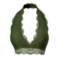 thumbnail image 2 of URBAN DAIZY Women's Seamless Lace Bra Scalloped Halter Padded Crop Top Lined Bralette Plunge Comfort Pads Yoga Bustier A17_6328 Army Green 2XL, 2 of 6
