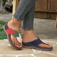 thumbnail image 4 of Rokment Women's Orthopedic Wedge Walking Flip Flops Boho Beach Vintage Casual Color Block Leather Arch Support Platform Chunky High Heel Dress Slippers Backless Sandals Dark Blue Size 6.5, 4 of 7