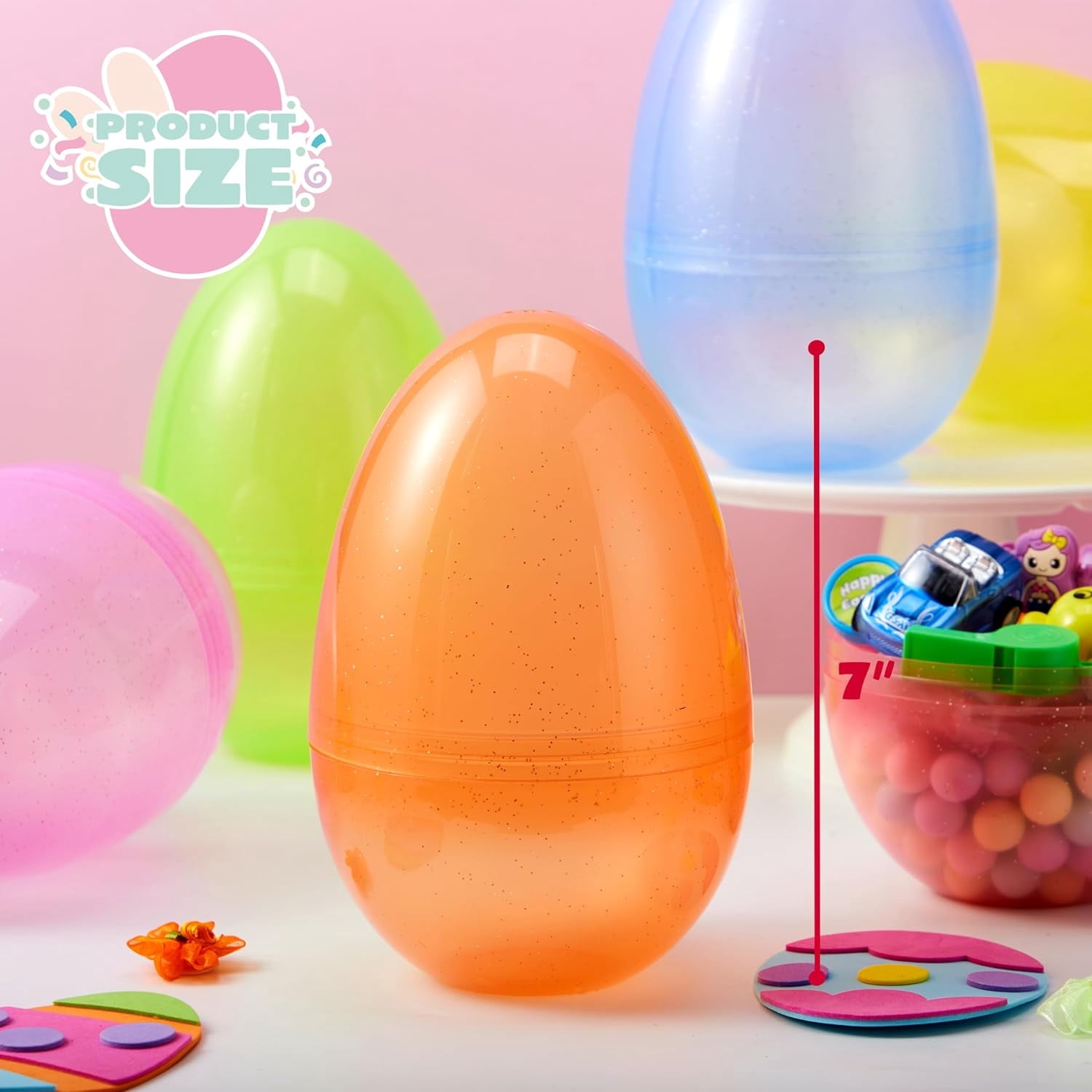 Joyfy 12 Pcs 7" Large Plastic Easter Eggs, Jumbo Glitter Assorted Colors Empty Fillable Easter Eggs for Filling Treats, Party Favor, Easter Egg Hunt, Decorations, Classroom Prize