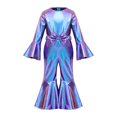 thumbnail image 3 of vastwit Little Girls Shiny Metallic Flare Jumpsuit Disco Themed 70s Birthday Party Outfit Blue 18-24M, 3 of 7