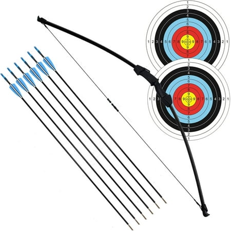 37inch Bow and Arrow Set with 6 Arrows and 2 Targets for Teens Youth Beginner Outdoor Shooting Practice Longbow Archery Sport Game Gift