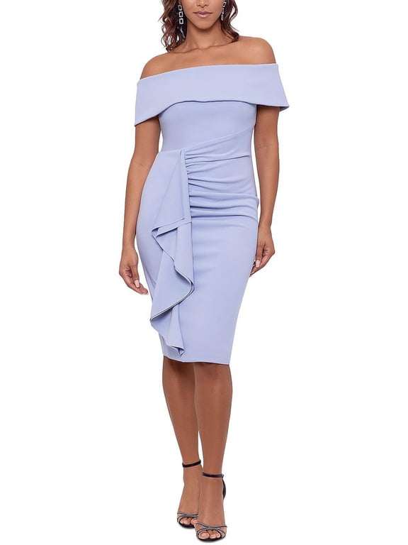 Womens Ruffled Knee-Length Sheath Dress
