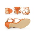 thumbnail image 2 of BLISSFUL STEP Strappy Knot Ankle Strap Kitten Heels Sandals for Women Orange 7.5, 2 of 7