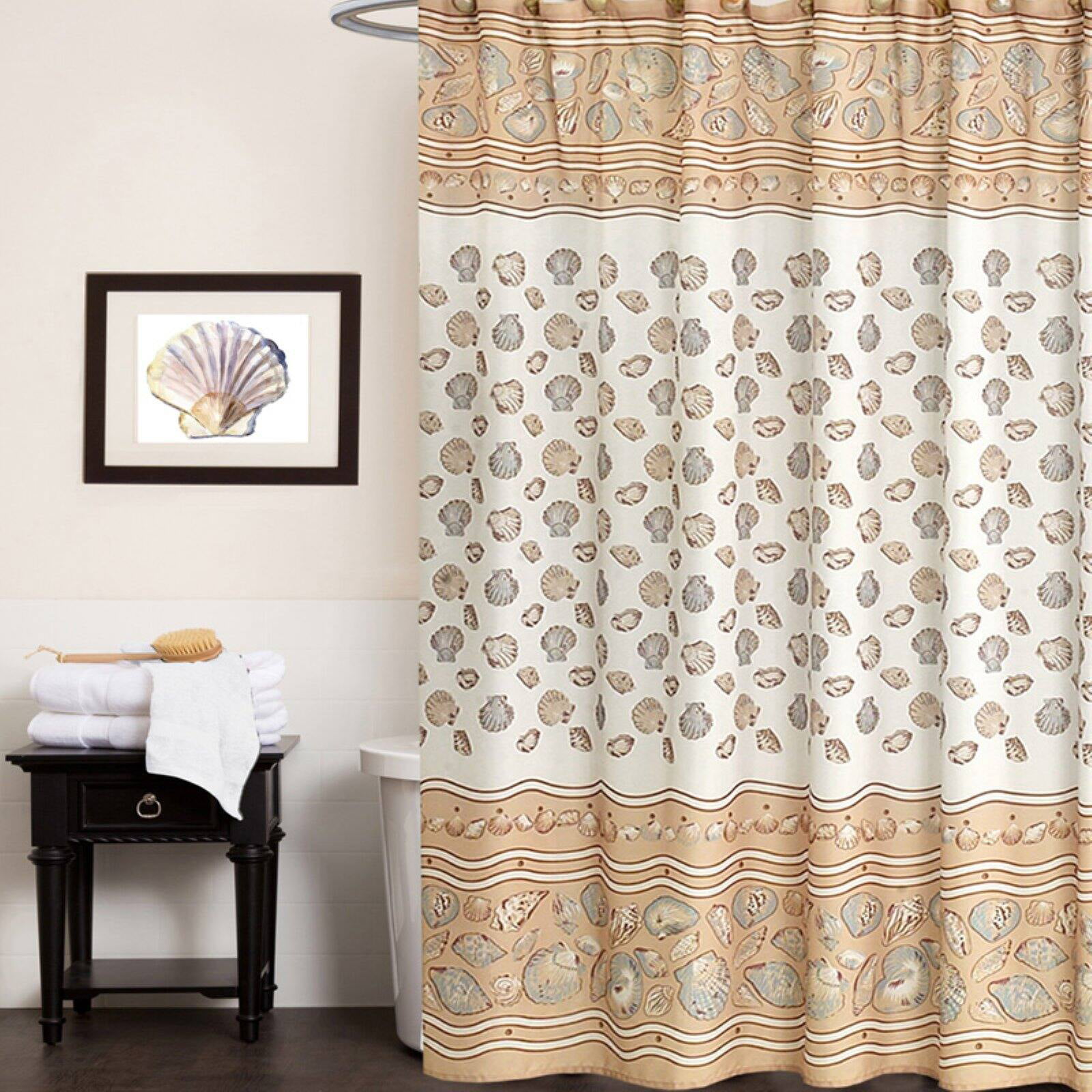 Polyester Fabric Shower Curtain South Beach Sea Shell Print 70" X 72" 