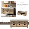 thumbnail image 4 of Cfowner Rustic Storage Entryway Bench with 3 Drawers and Rattan Baskets, Solid Wood Shoe Storage Bench with Removable Cushion for Living Room, Entryway, Easy to Assemble, 4 of 7