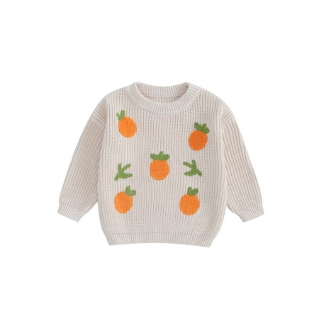 

Baby Sweetie Toddler Baby Girls Knit Sweater Long Sleeve Flower Fruit Embroidery Pullover Fall Winter Clothes