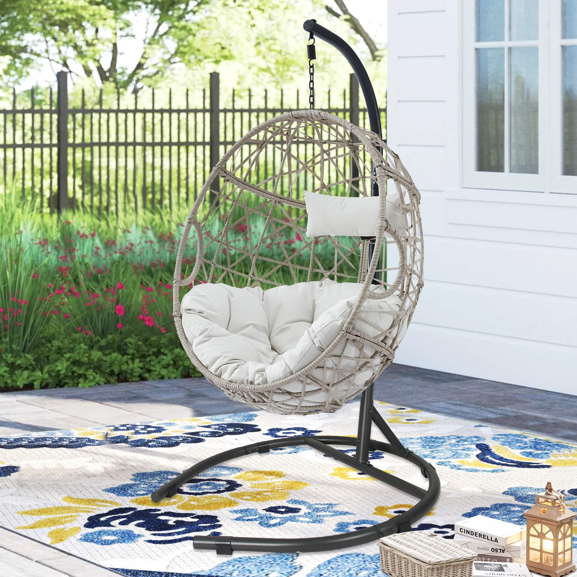 Egg Chair Hanging Swing Chair with Cushion and Stand Blue