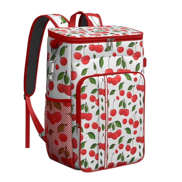 Sac à Dos Glacière à Imprimé de Cerises, Motif de Fruits Rouges Sucrés, Sac à Lunch Isolé et Étanche pour l'Été et le Pique-Nique