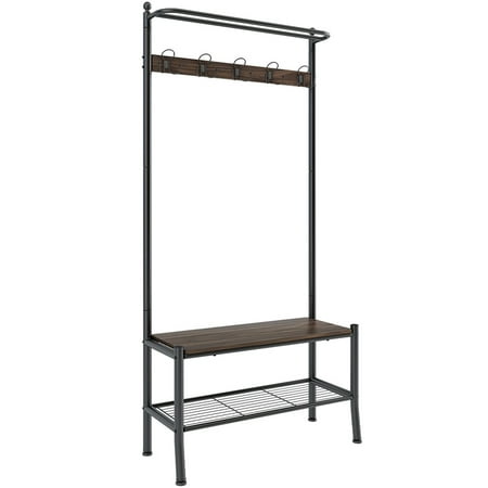 Langria Entryway Metal Storage Shoe Bench With Coat Rack 3 Tiers