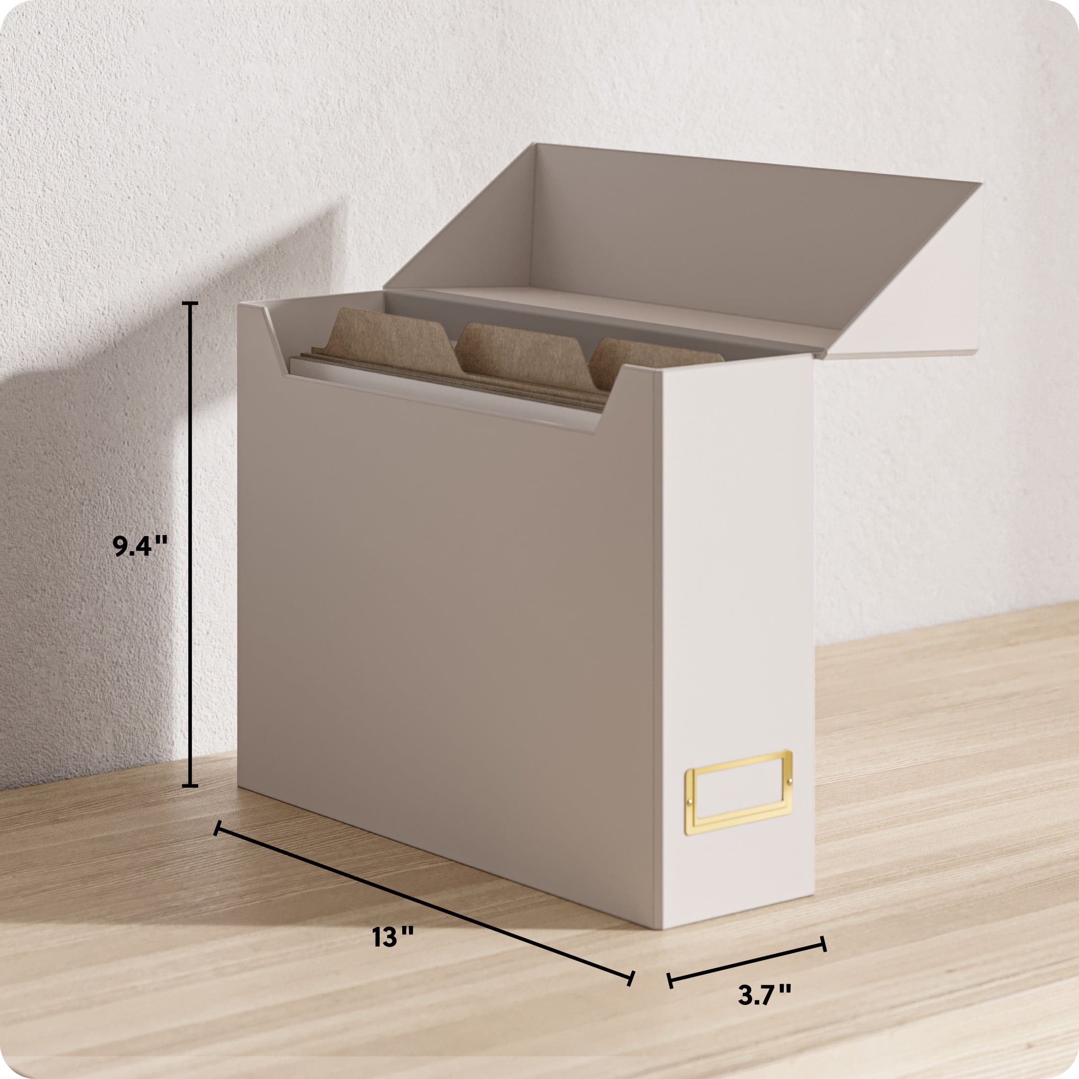 (2 pack) U Brands Flip Top File and Storage File Organizer Box, 9.4 x 3.7 x 13 in., Beige, Freestanding