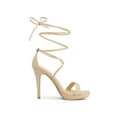 thumbnail image 3 of BLISSFUL STEP Women's Sandals Stiletto Heels Platform Heels Lace up Sandals Beige 6, 3 of 8