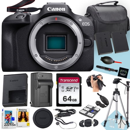 Canon EOS R100 Mirrorless Camera (Body Only) + 64 GB Memory + Tripod + Monopod + Extra Battery + More (20pc Bundle) (International Version)