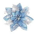 thumbnail image 2 of 12 Pack Light Blue Glitter Poinsettia Christmas Flowers, 5.7 Inch Artificial Winter Floral Accents for Tree, Wreath, Garland, Mantel, Wedding & Party Decor, 2 of 4