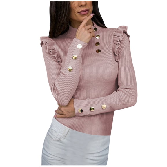 Vedolay Sweatshirts for Women Button Down Shirts Casual Blouse Pink,L