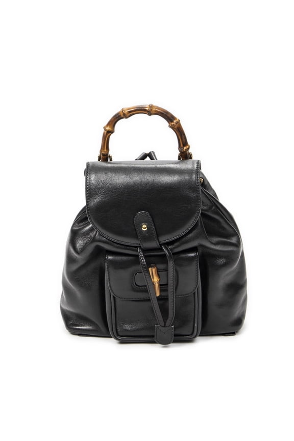 Pre-Owned Gucci Black Mini Bamboo Backpack Backpack Calfskin Leather