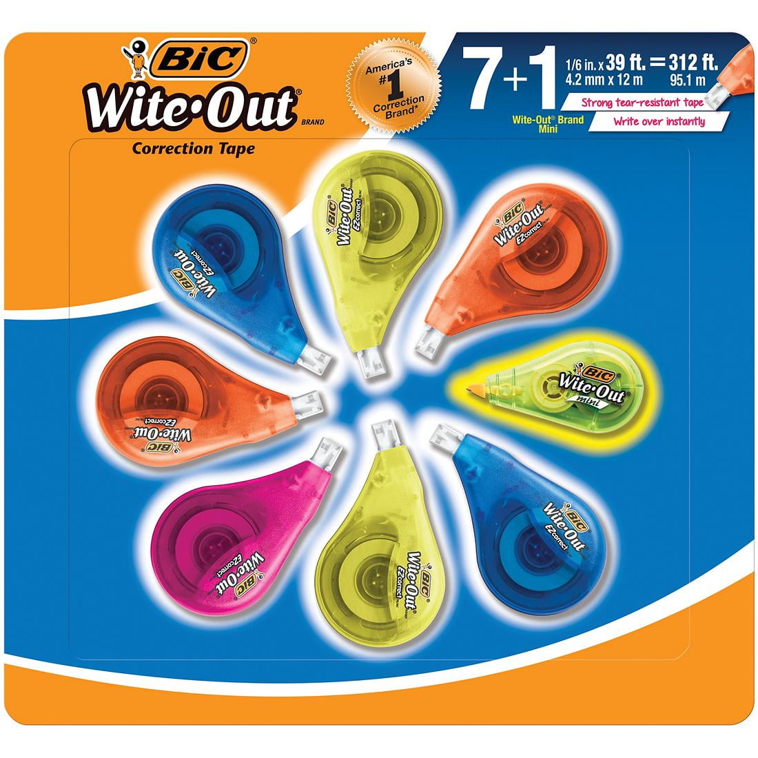 EZ Correct Correction Tape, 7 ct. + 1 Bonus BIC WiteOut Mini