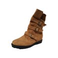 thumbnail image 1 of Woobling Ladies Riding Boot Round Toe Winter Shoes Flats Mid-Calf Boots Fashion Womens Non-slip Side Zipper Brown 6, 1 of 6