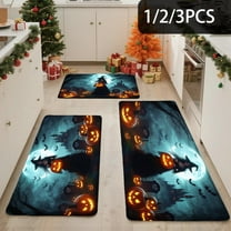 3PCS Kitchen Mats Set,Flannel Non-Slip Absorbent Rugs for Kitchen, Front Door, Bathroom, Halloween Spooky Night Pumpkin Scene ,Great Housewarming gift for Family and Friends.