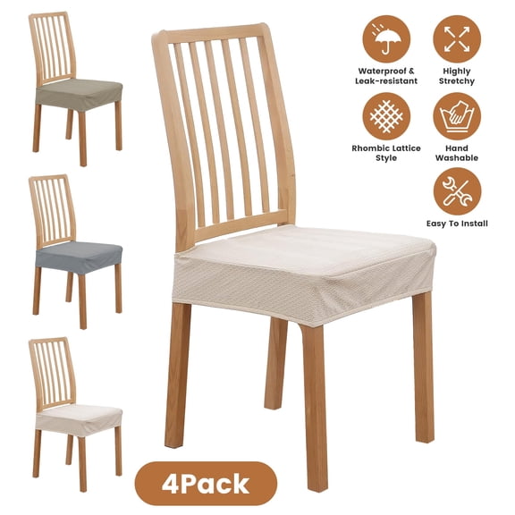JelyHT 4 Pcs Waterproof Stretch Chair Seat Slipcovers Removable Washable for Dining Room Restaurant Chairs Beige